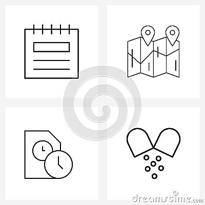 Line Icon Set of 4 Modern Symbols of agenda, paper, date, document, medical Vector Illustration