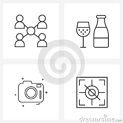 Line Icon Set of 4 Modern Symbols of business, lady, team, engagements, camera Vector Illustration