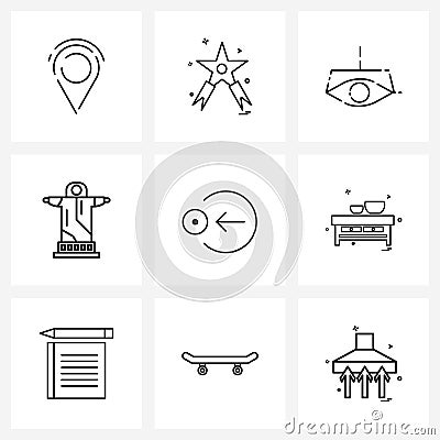 Line Icon Set of 9 Modern Symbols of cursor, monument, landmark, architecture Vector Illustration