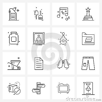 Line Icon Set of 16 Modern Symbols of health, medical, notes, statuette, reward Vector Illustration