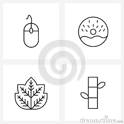 Line Icon Set of 4 Modern Symbols of mouse, ecology, computer, pastry, leaf Vector Illustration