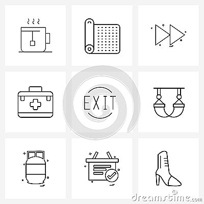 Line Icon Set of 9 Modern Symbols of out, exit, arrow, doctor, first aid box Vector Illustration