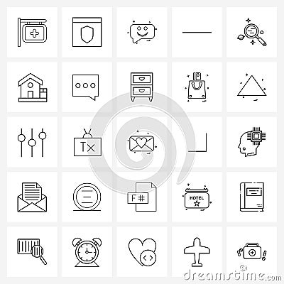 Line Icon Set of 25 Modern Symbols of space, minus, shield, less, sms Vector Illustration