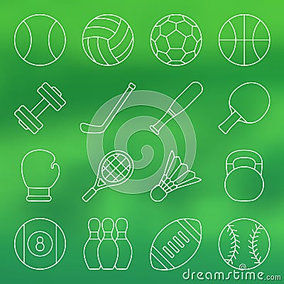 Line icon set of sports equipment Vector Illustration