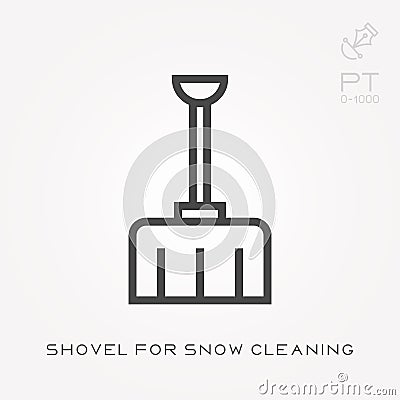 Line icon shovel for snow cleaning Vector Illustration