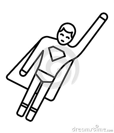 Line icon of stick man superhero. Design of super hero icon. Vector illustration. Vector Illustration