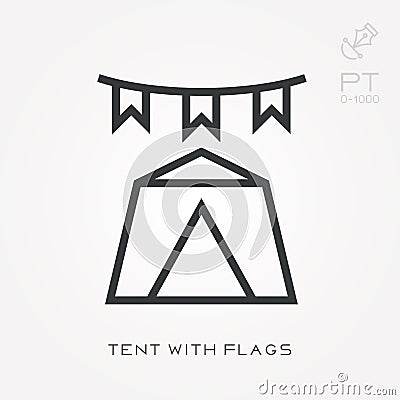 Line icon tent with flags Vector Illustration