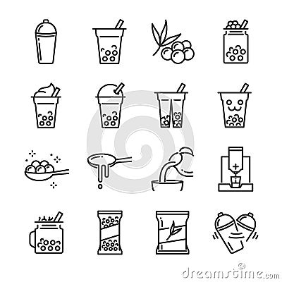 Bubble tea icon set. Included the icons as bubble, milk tea, shake, drink, pouring, boba juice and more. Vector Illustration