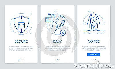 Onboarding payment app screens Modern and simplified vector illustration walkthrough screens. UI template for mobile app Vector Illustration