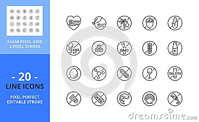 Line icons about badge food. Pixel perfect 64x64 and editable stroke Vector Illustration