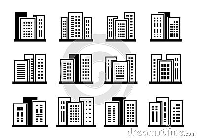 Line icons buildings and company set, Vector bank and office collection on white background Vector Illustration