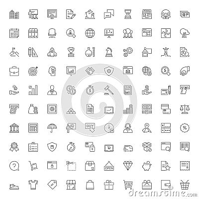 100 line icons. Business finances and shopping Vector Illustration