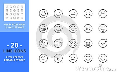 Line icons about emoji. Pixel perfect 64x64 and editable stroke Vector Illustration