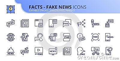 Simple set of outline icons about facts and fake news Vector Illustration