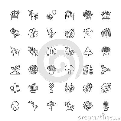 Line icons. Flowers, plants and trees Vector Illustration