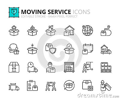 Simple set of outline icons about moving service Vector Illustration