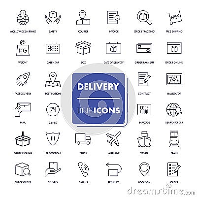 Line icons set. Delivery Vector Illustration