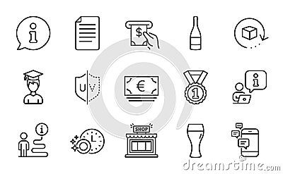 Line icons set. Included icon as File, Atm service, Dishwasher timer. Vector Vector Illustration