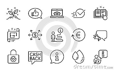 Line icons set. Included icon as Password encryption, Technical documentation, Checkbox. Vector Vector Illustration