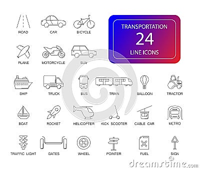 Line icons set. Transportation pack. Vector Illustration