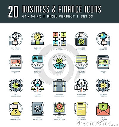 Line icons set. Trendy Modern flat thin linear stroke vector Business and Finance concept. Vector Illustration