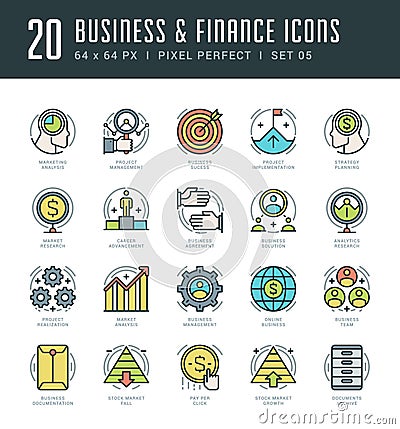 Line icons set. Trendy Modern flat thin linear stroke vector Business and Finance concept. Vector Illustration