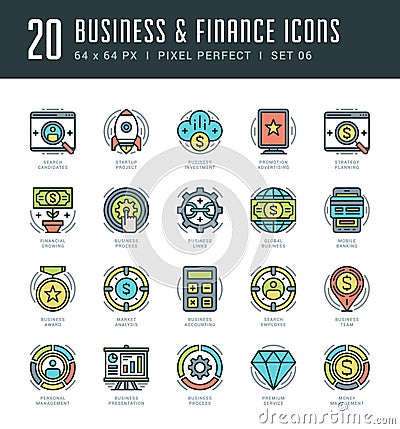 Line icons set. Trendy Modern flat thin linear stroke vector Business and Finance concept. Vector Illustration