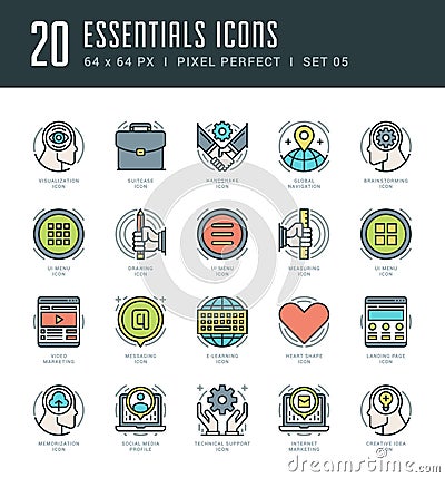 Line icons set. Trendy Modern Flat thin linear stroke vector Essentials Objects concept. Vector Illustration