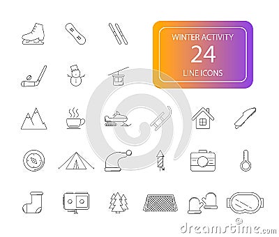 Line icons set. Winter Activity pack. Vector Illustration