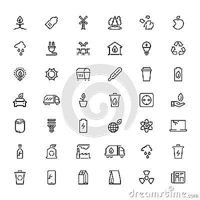 Line icons. Sign collection. Green nature and eco, bio symbols. Outlines objects for label, products or service Vector Illustration