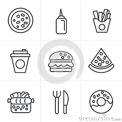 Line Icons Style Fast Food Icons Stock Photo