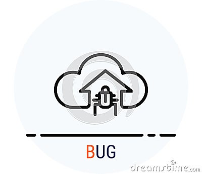 Line Icons Style. Hacker Cyber crime attack BUG for web design Vector Illustration