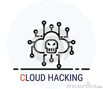 Line Icons Style. Hacker Cyber crime attack Cloud Hacking for web design Vector Illustration