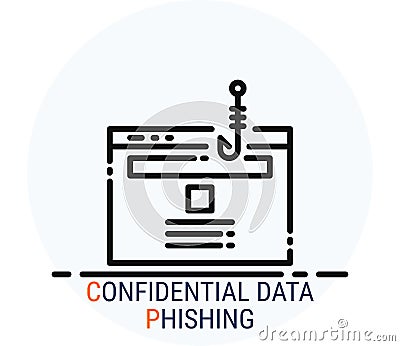 Line Icons Style. Hacker Cyber crime attack Confidential Data Phishing for web design Vector Illustration