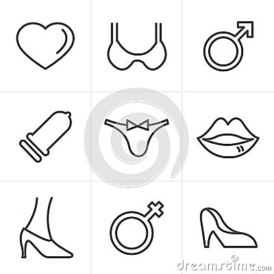 Line Icons Style Sex And XXX Icons Set Vector Illustration