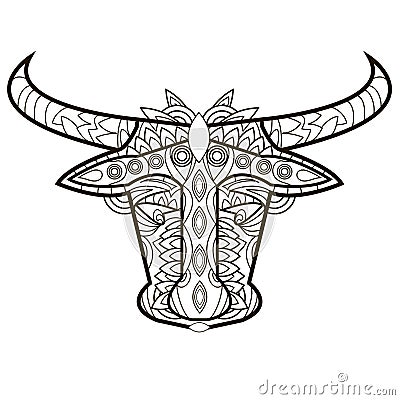 Line image for art therapy with bull. Vector Illustration