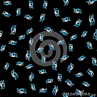 Line Invisible or hide icon isolated seamless pattern on black background. Vector Stock Photo