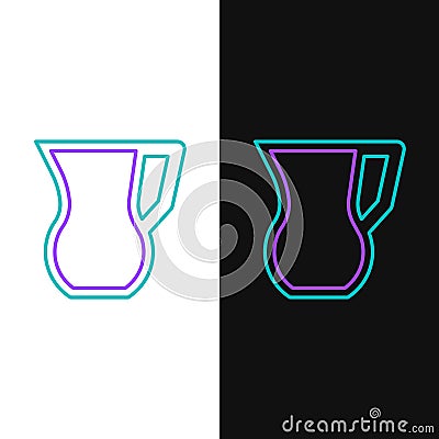 Line Jug glass with water icon isolated on white and black background. Kettle for water. Glass decanter with drinking Vector Illustration