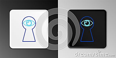 Line Keyhole with eye icon isolated on grey background. The eye looks into the keyhole. Keyhole eye hole. Colorful Vector Illustration