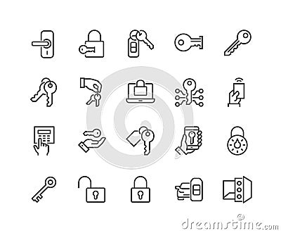 Line Keys and Locks Icons Vector Illustration