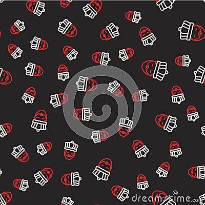 Line King with crown icon isolated seamless pattern on black background. Vector Vector Illustration