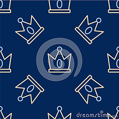 Line King crown icon isolated seamless pattern on blue background. Vector Vector Illustration