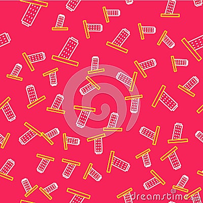 Line Leaning Tower in Pisa icon isolated seamless pattern on red background. Italy symbol. Vector Vector Illustration