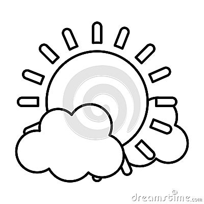 Line light sun spring weather with clouds Vector Illustration