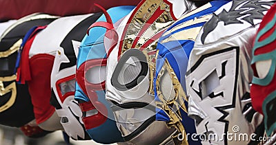 A Line of Lucha Libre Luchador Masks Stock Photo