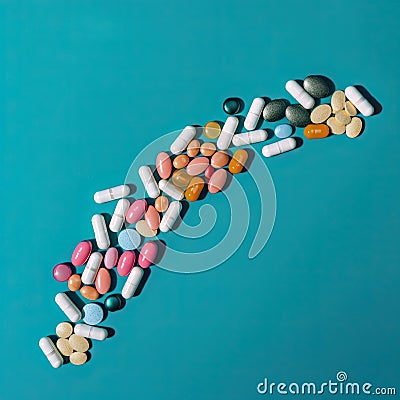 line made of pills of different colors.AI Generated Stock Photo