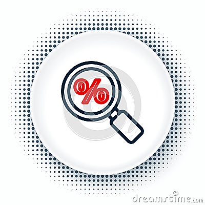 Line Magnifying glass with percent icon isolated on white background. Discount offers searching. Search for discount Vector Illustration