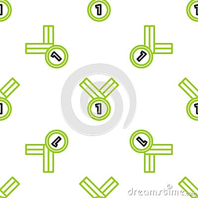 Line Medal golf icon isolated seamless pattern on white background. Winner achievement sign. Award medal. Vector Vector Illustration