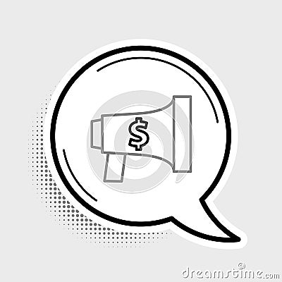 Line Megaphone and dollar icon isolated on grey background. Loud speach alert concept. Bullhorn for Mouthpiece scream Vector Illustration