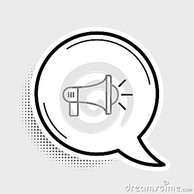 Line Megaphone icon isolated on grey background. Loud speach alert concept. Bullhorn for Mouthpiece scream promotion Vector Illustration